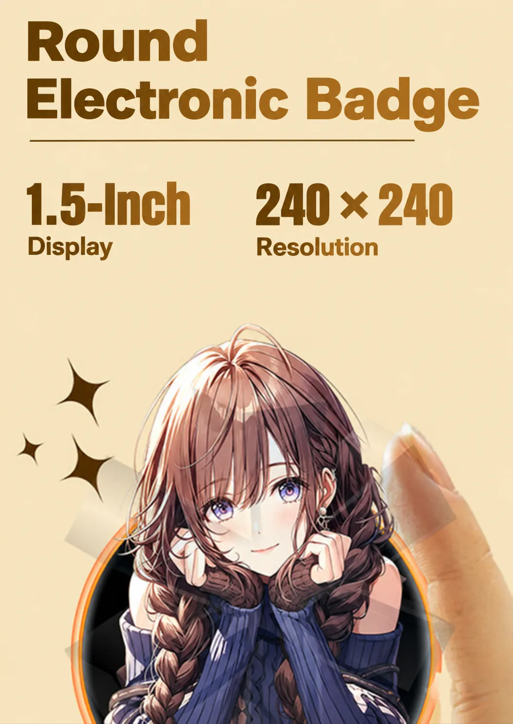 Black Round Electronic Display Badge - 1.5-Inch, 240 x 240 - Images and GIFs