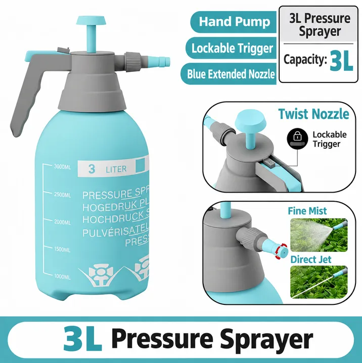 Blue 3L Garden Pressure Sprayer with Adjustable Nozzle - overview