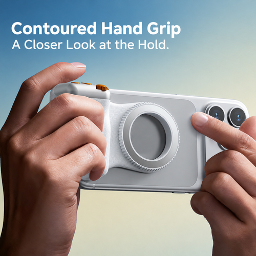 White Magnetic Smartphone Camera Grip with Gold-Tone Controls
