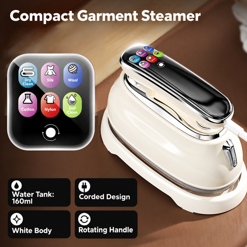 White Handheld Garment Steamer with Rotating Handle