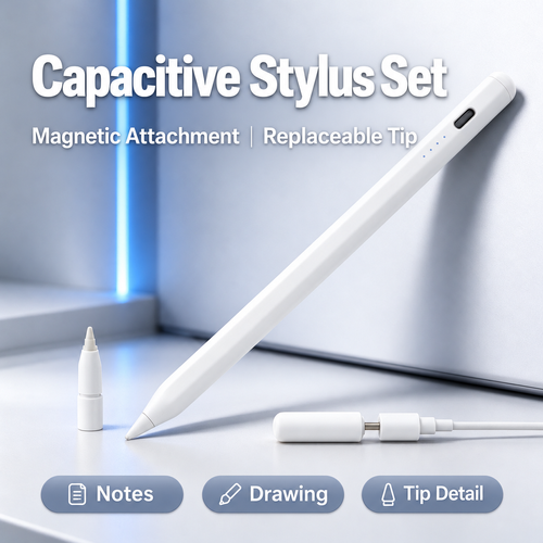 White Rechargeable Capacitive Stylus Set for Compatible Touchscreens