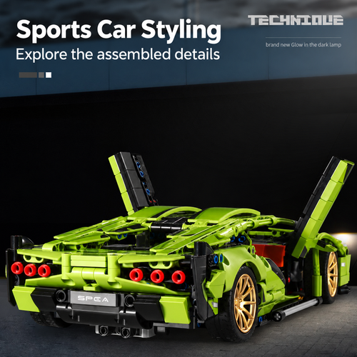 Green 1254-Piece Remote-Control Sports Car Building Set
