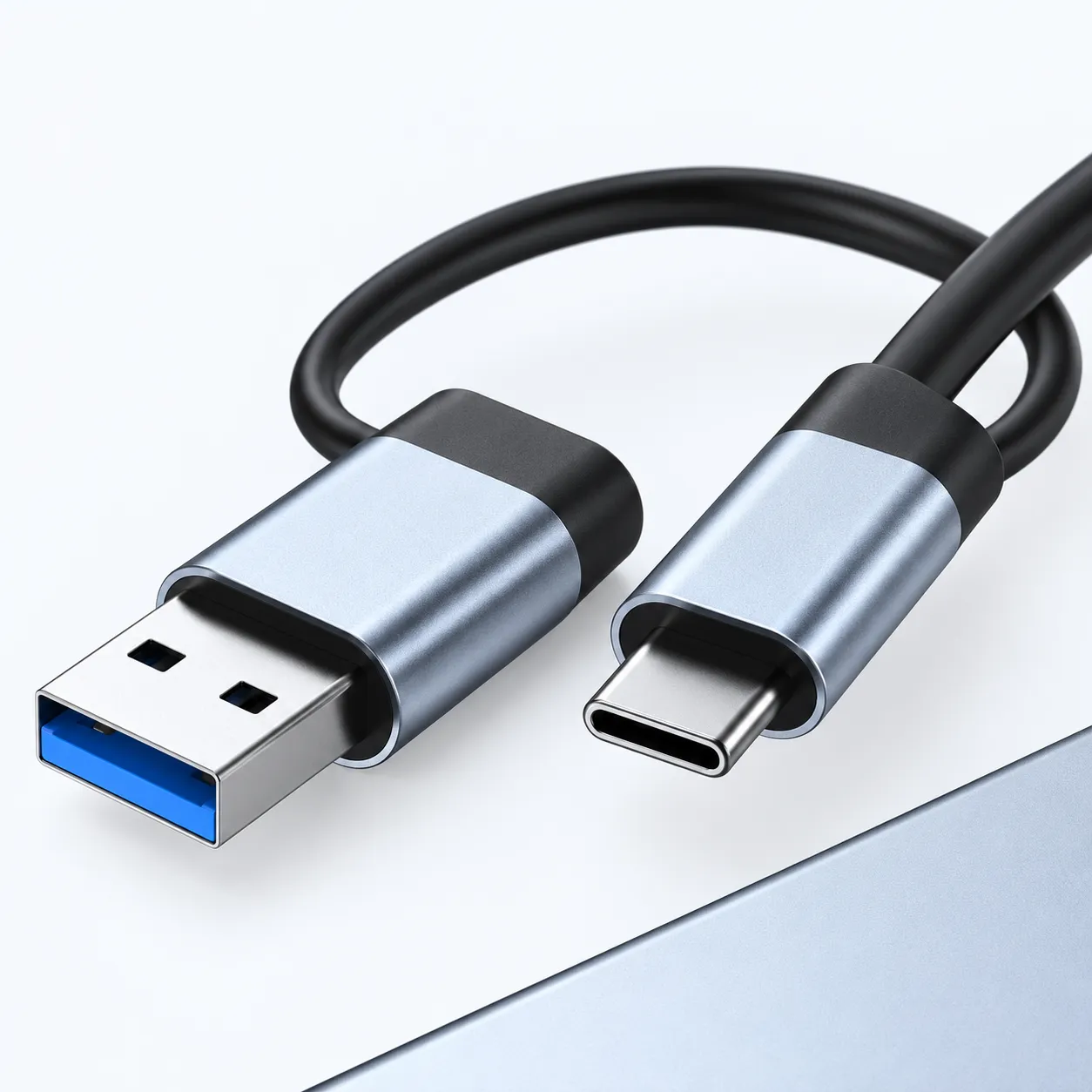 Silver 8-in-1 USB Hub with USB-A and USB-C Host Connectors - USB-A and USB-C Host Leads