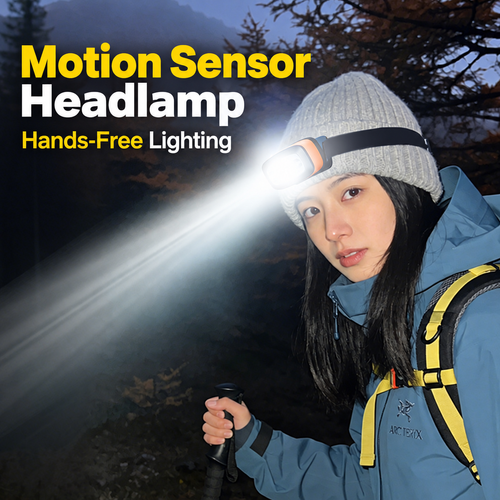 Orange Motion Sensor LED Headlamp with USB-C Charging