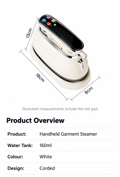 White Handheld Garment Steamer with Rotating Handle