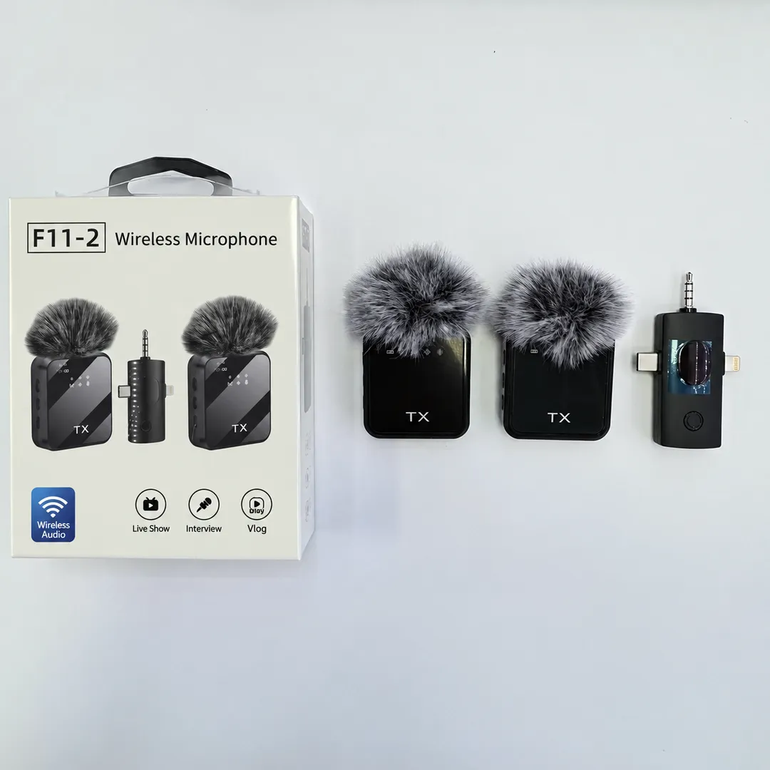 Black Dual Wireless Clip Microphone Set with Receiver - Two Microphone Units