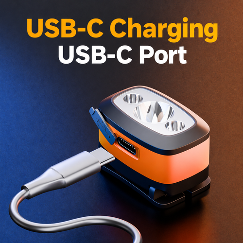 Orange Motion Sensor LED Headlamp with USB-C Charging