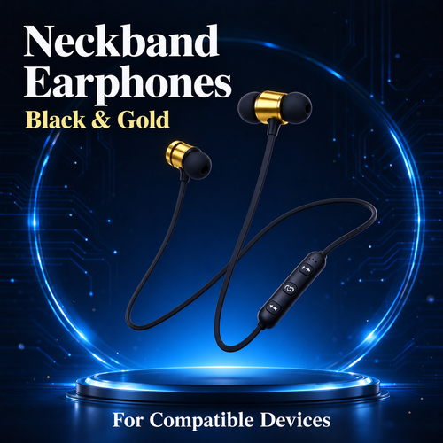 Black and Gold Neckband Earphones with Inline Controls
