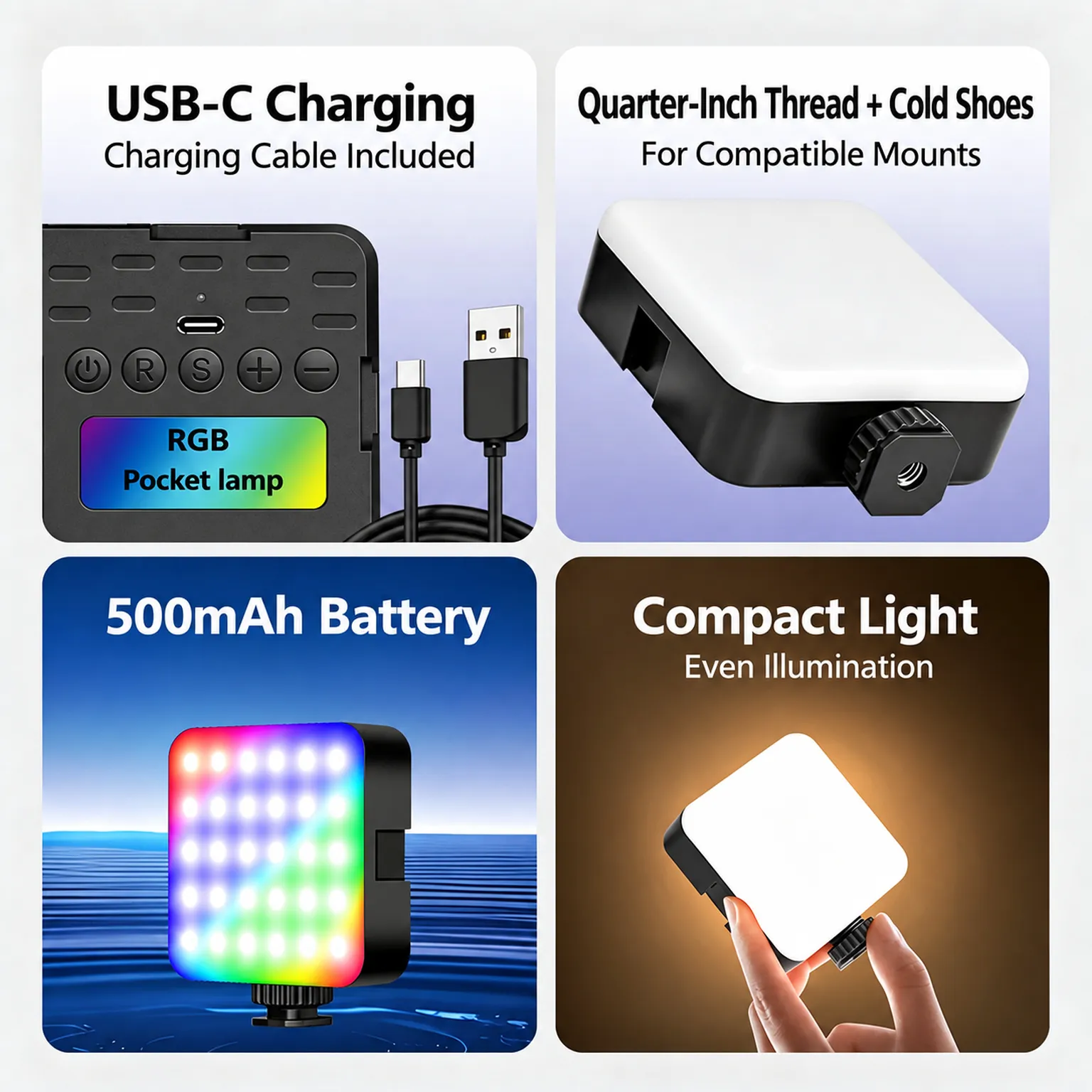 Black AY-83J RGB Pocket LED Video Light with Clip - Rechargeable Pocket Design