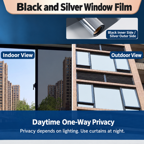 Black and Silver Daytime Privacy Window Film - 152 x 100cm