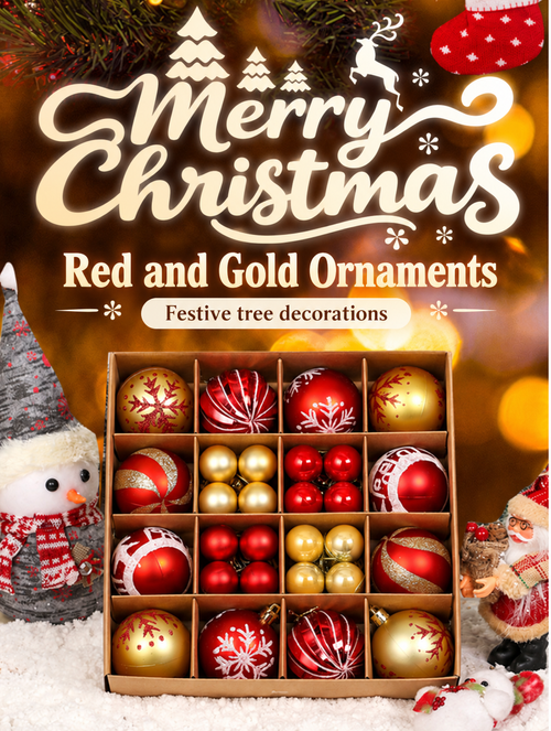 44-Piece Red and Gold Christmas Ornament Set