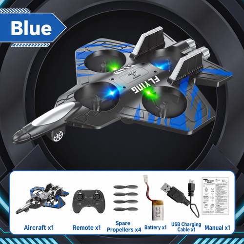 Blue Jet-Style Four-Rotor Remote-Control Toy Set