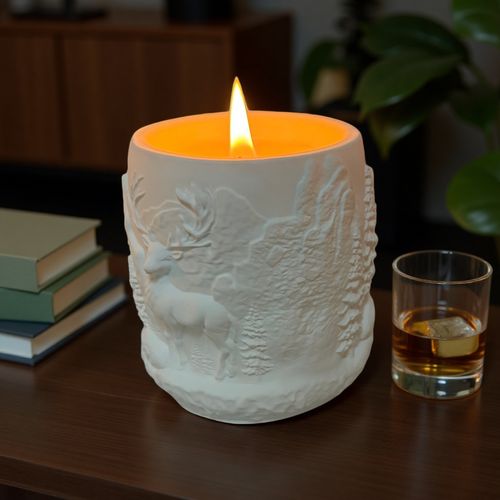 White Deer and Forest Gypsum Cup Scented Candle