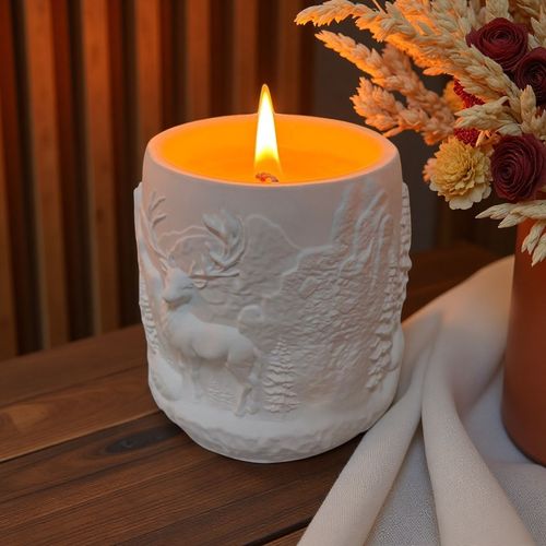 White Deer and Forest Gypsum Cup Scented Candle