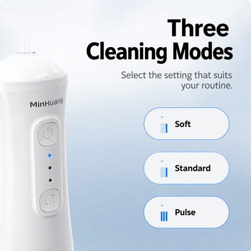 White MinHuang Water Flosser with 280ml Tank and 8 Nozzles