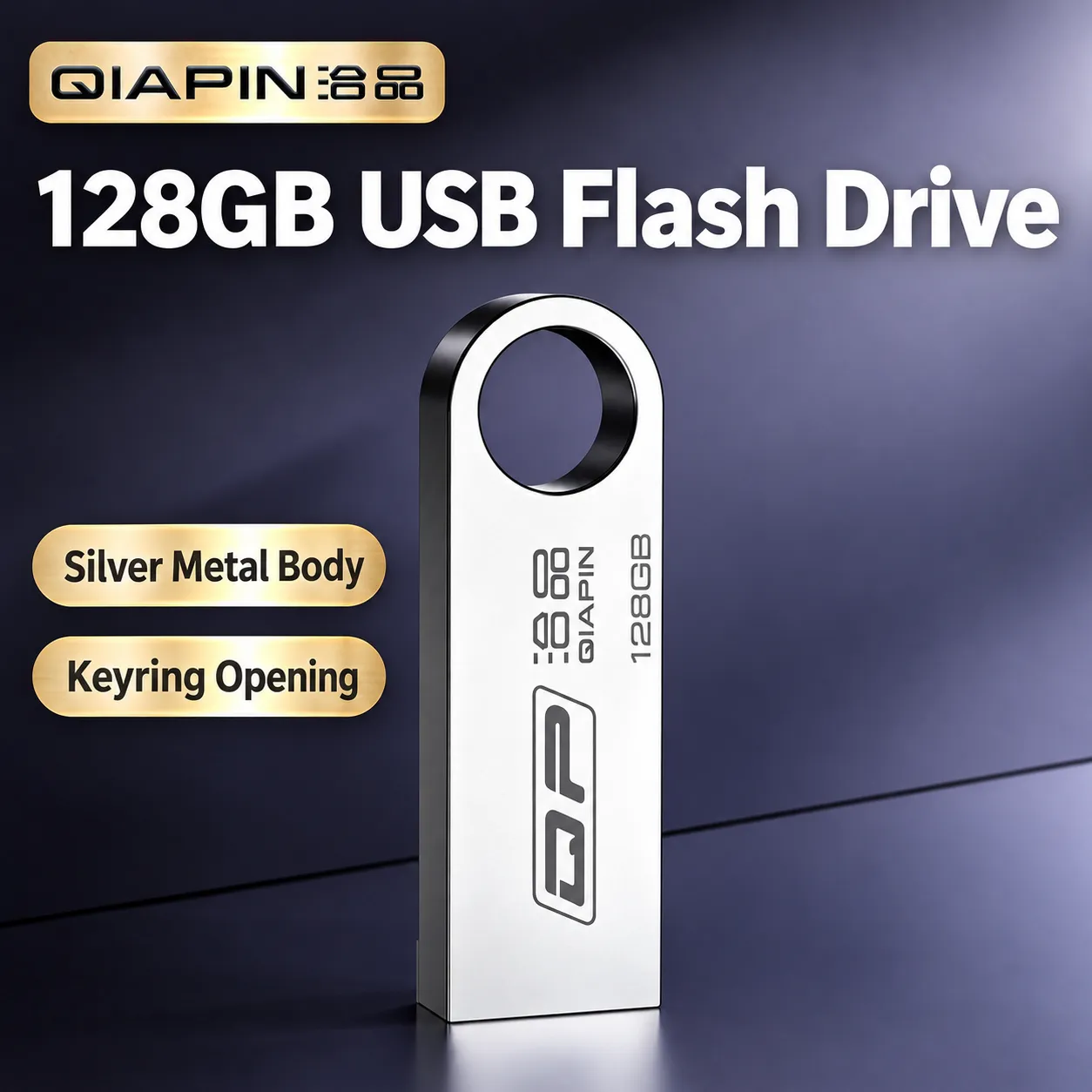 Silver 128GB Metal USB Flash Drive with Keyring Opening - 128GB capacity