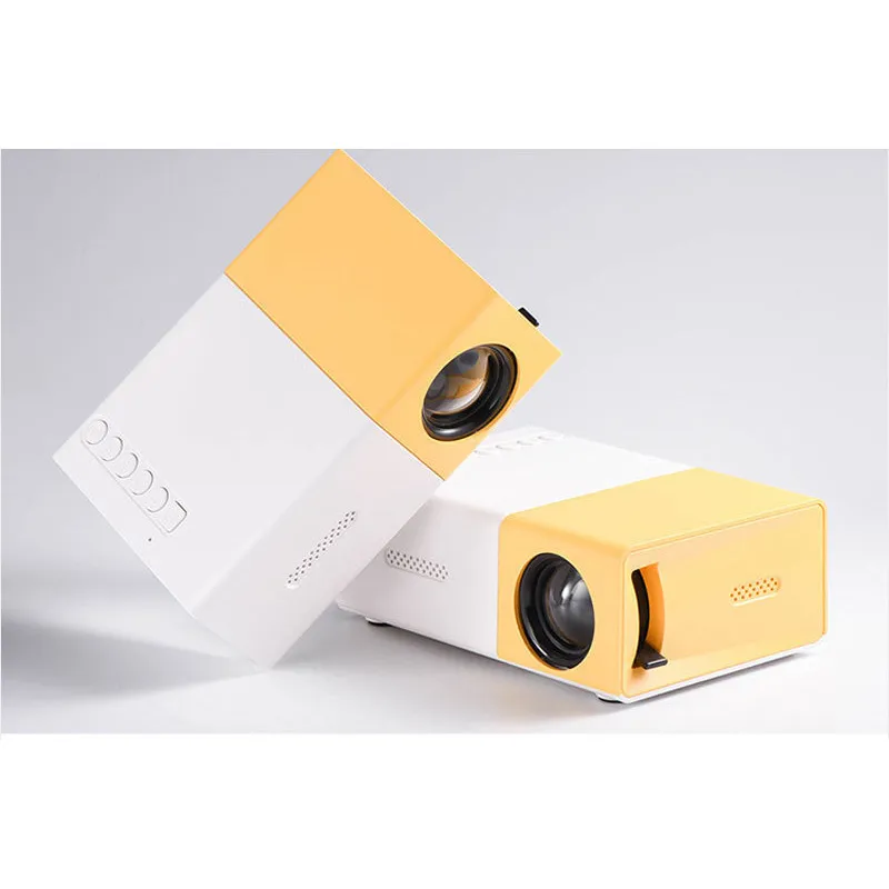Yellow and White Mini Projector with Manual Focus Wheel - Compact yellow and white design
