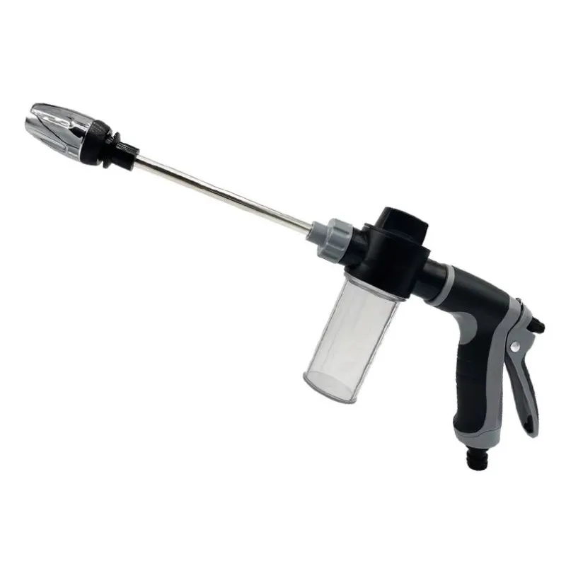 Black Long-Reach Car Wash Spray Gun with Foam Bottle - overview
