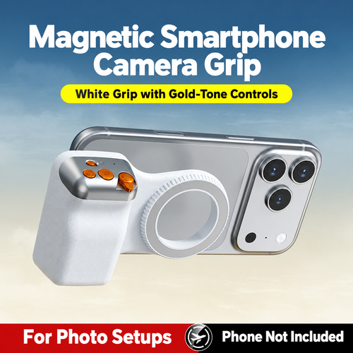White Magnetic Smartphone Camera Grip with Gold-Tone Controls