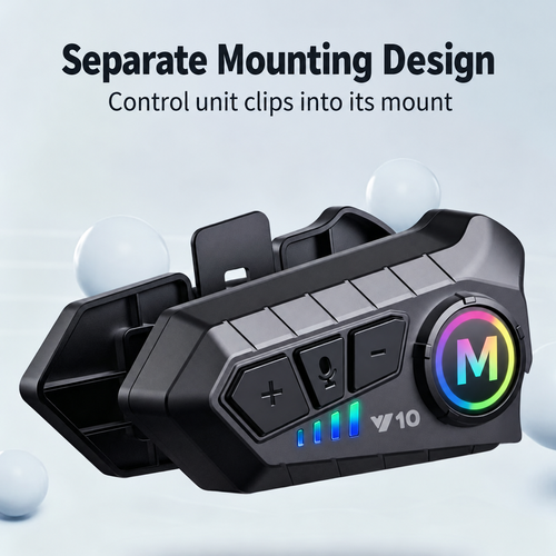 Black V10 Helmet Bluetooth Headset with Separate Speakers