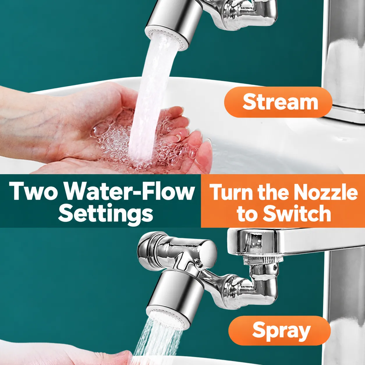 Multi-Joint Swivel Tap Extender with Two Flow Settings - Two flow settings