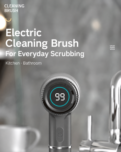 Dark Grey Electric Cleaning Brush with Round Digital Display