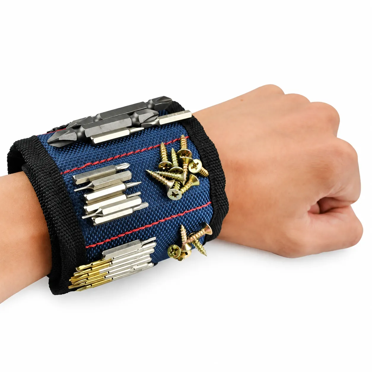 Dark Blue Magnetic Tool Wristband with 5 Built-in Magnets - Wear Small Parts within Reach