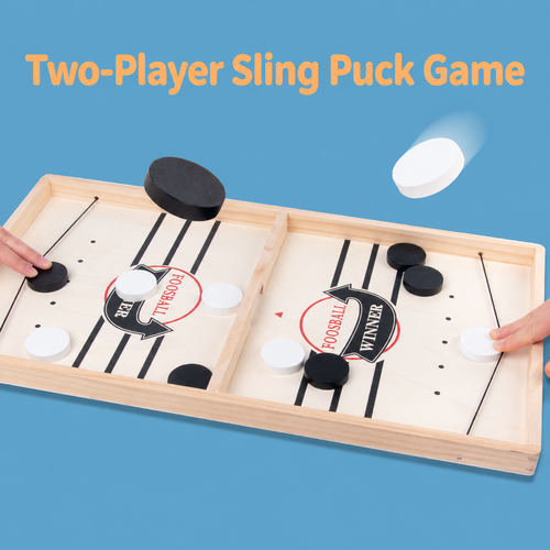 Two-Player Wooden Sling Puck Game Board - 54 x 29.5 cm
