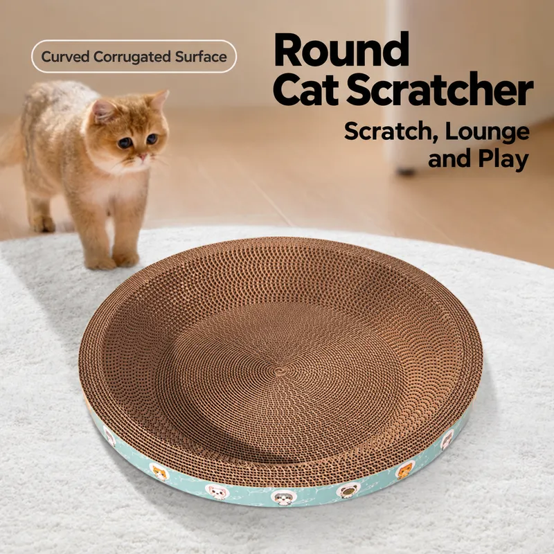 Round Corrugated Cardboard Cat Scratcher and Lounger - Scratch, Lounge and Play