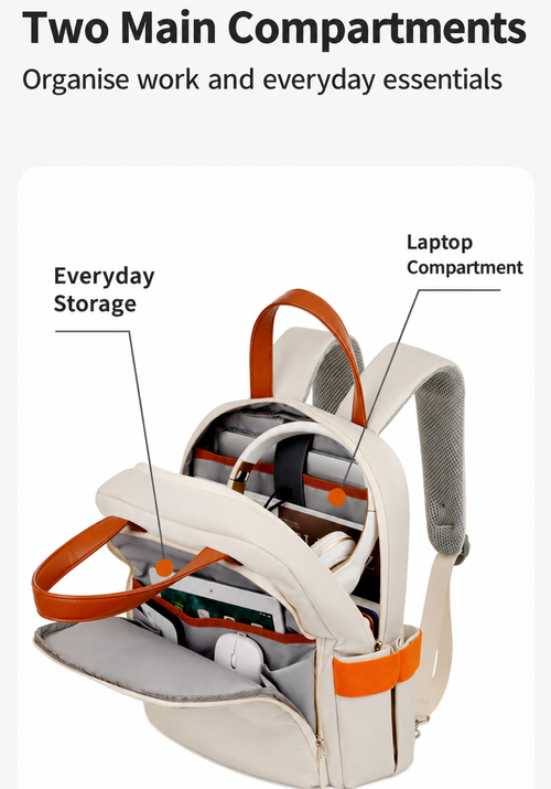 Beige Convertible Laptop Backpack with Brown Handles