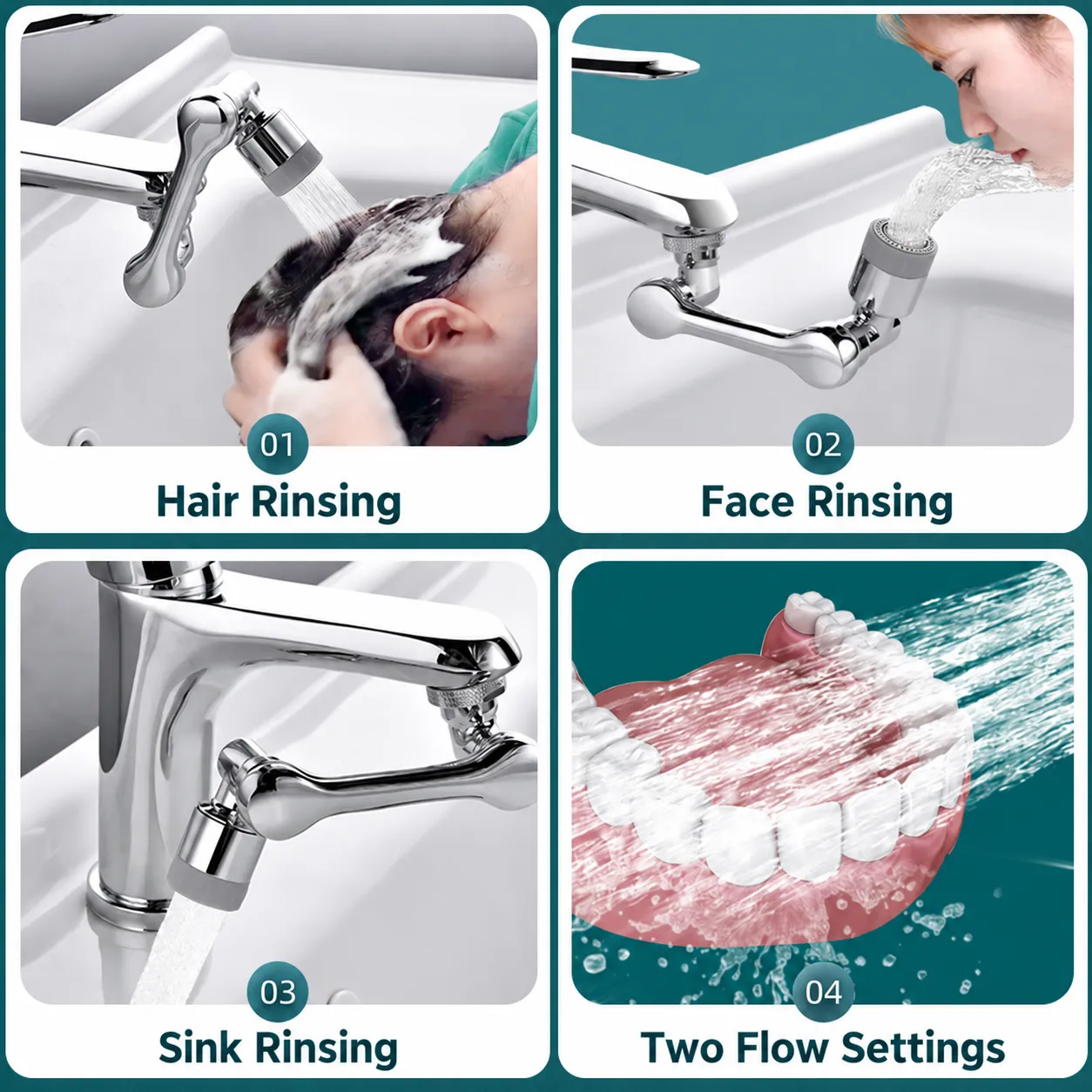 Multi-Joint Swivel Tap Extender with Two Flow Settings - Different rinsing tasks