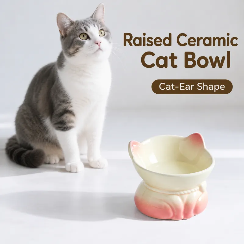 Beige Gradient Raised Ceramic Cat Bowl - 240ml - Raised Ceramic Design