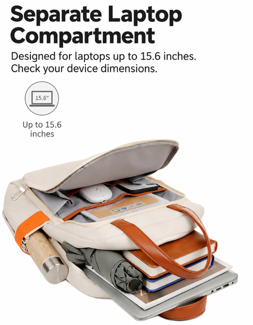 Beige Convertible Laptop Backpack with Brown Handles