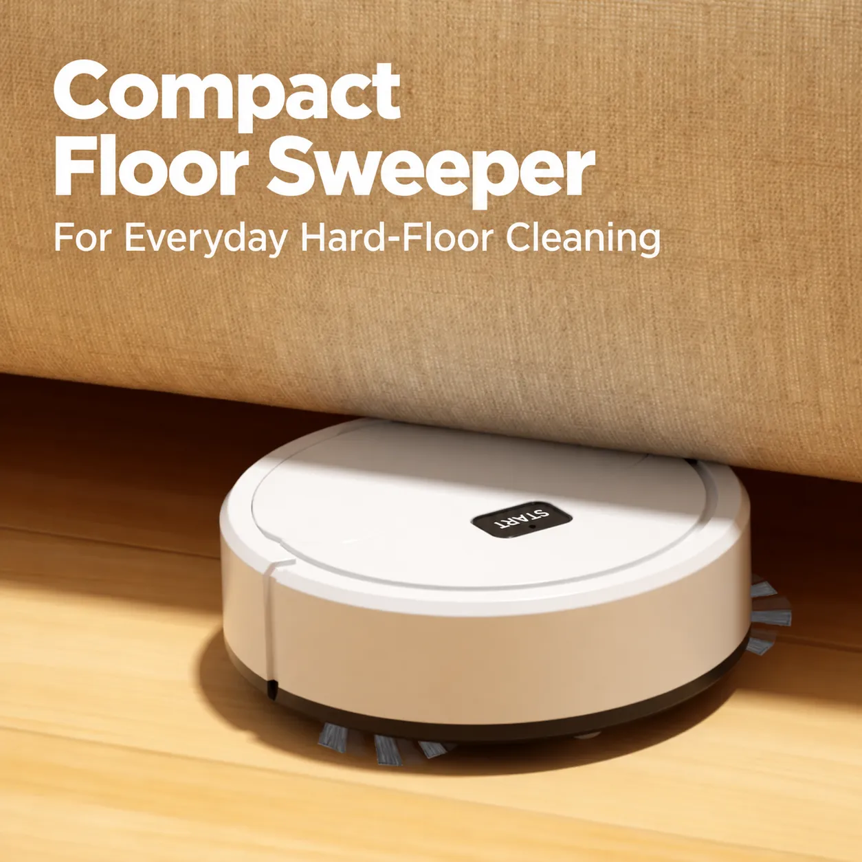 White Rechargeable Robotic Floor Sweeper - Compact Round Design