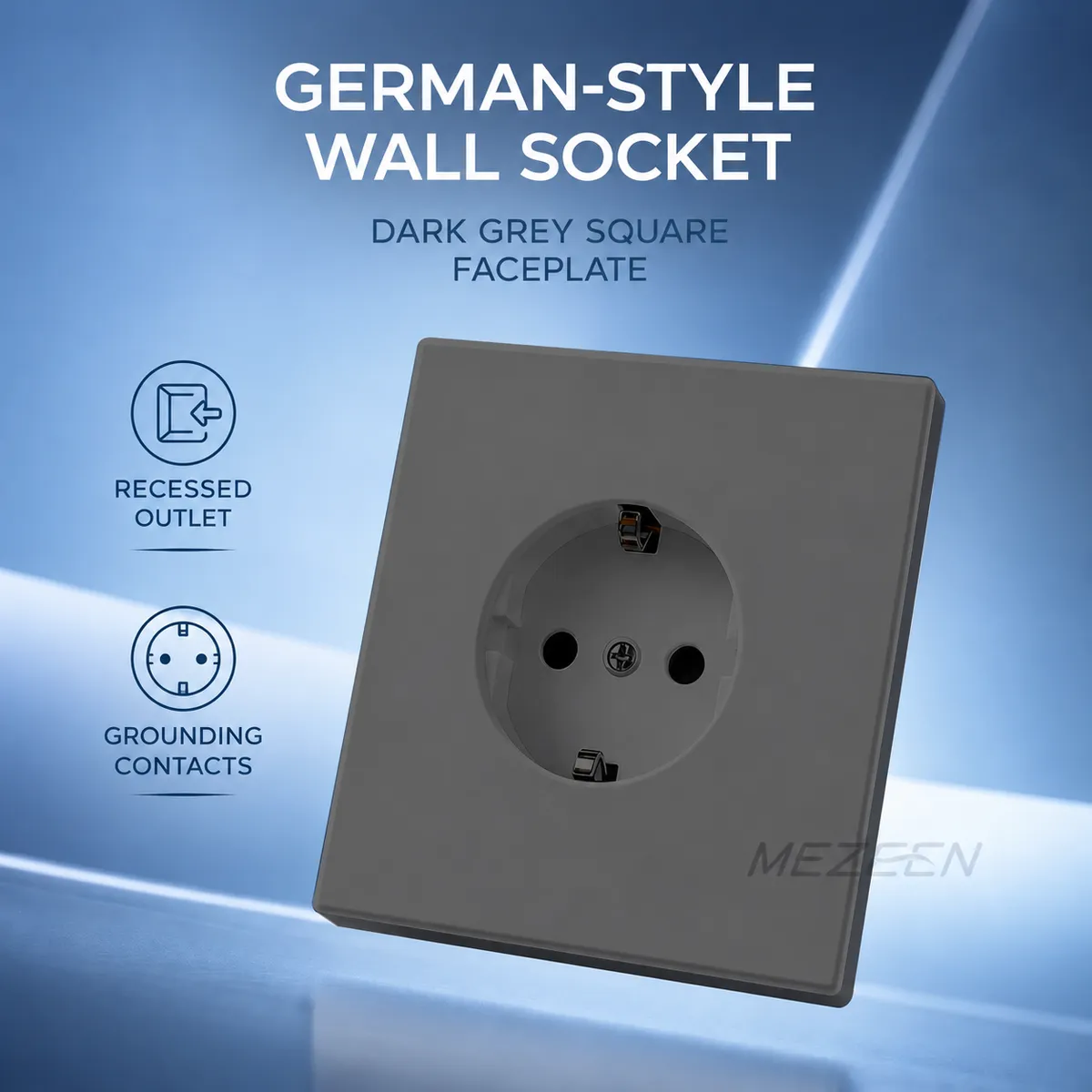 Dark Grey German-Style Recessed Wall Socket - For a Planned Wall Installation