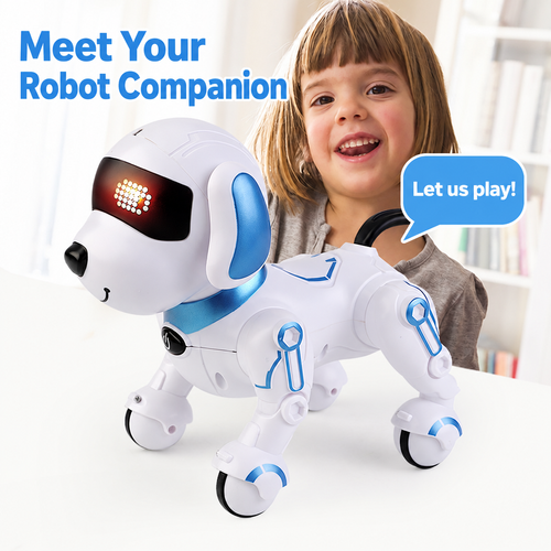 Blue and White Remote-Control Robot Dog Toy