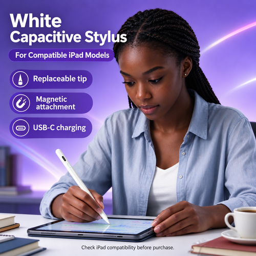 White USB-C Capacitive Stylus for Compatible iPad Models