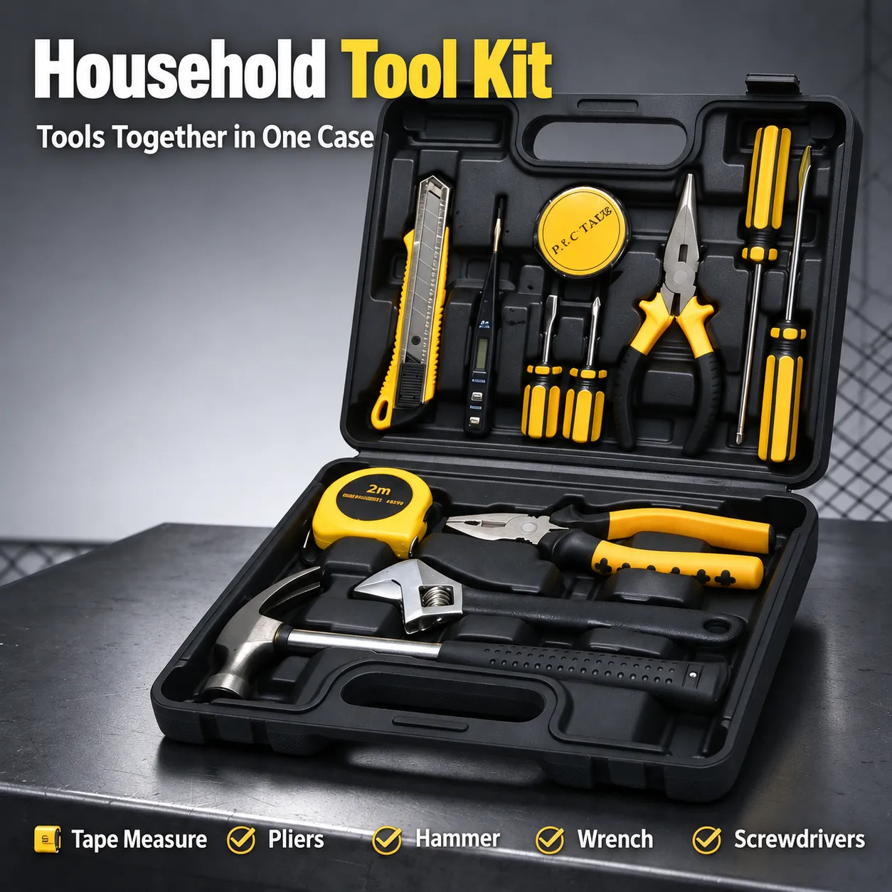 Black and Yellow Household Tool Kit in Carry Case - Choose the right tool