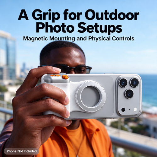 White Magnetic Smartphone Camera Grip with Gold-Tone Controls