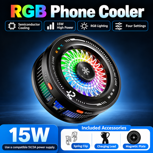 Black Magnetic and Clip-On RGB Phone Cooler