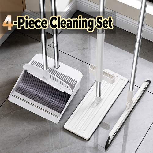 White 4-Piece Broom, Dustpan, Mop and Squeegee Set