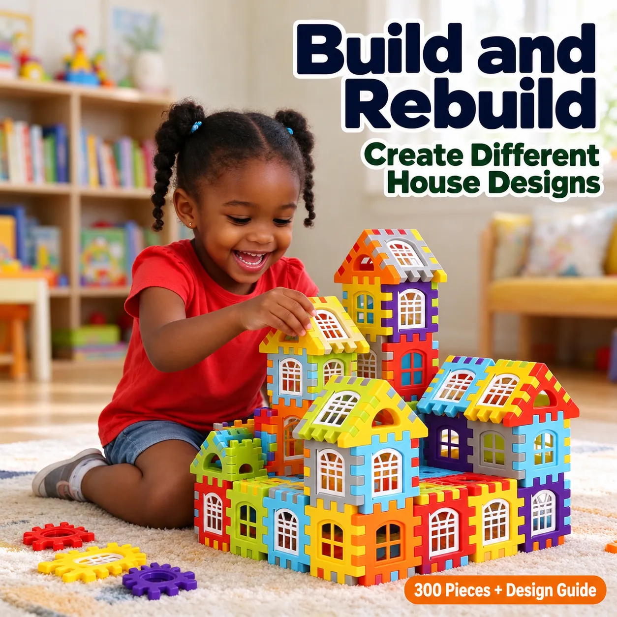 300-Piece Interlocking House Building Set with Design Guide - Product details