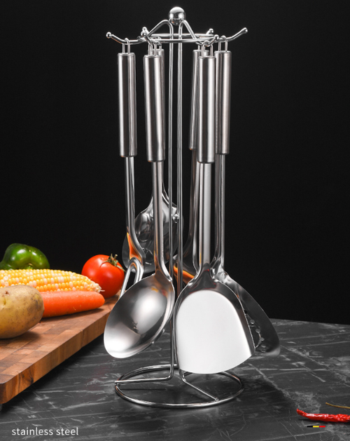 7-Piece Stainless Steel Kitchen Utensil Set with Hanging Stand