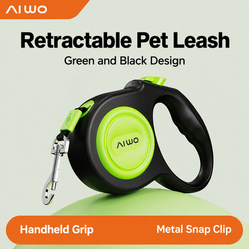 Green and Black Retractable Pet Leash
