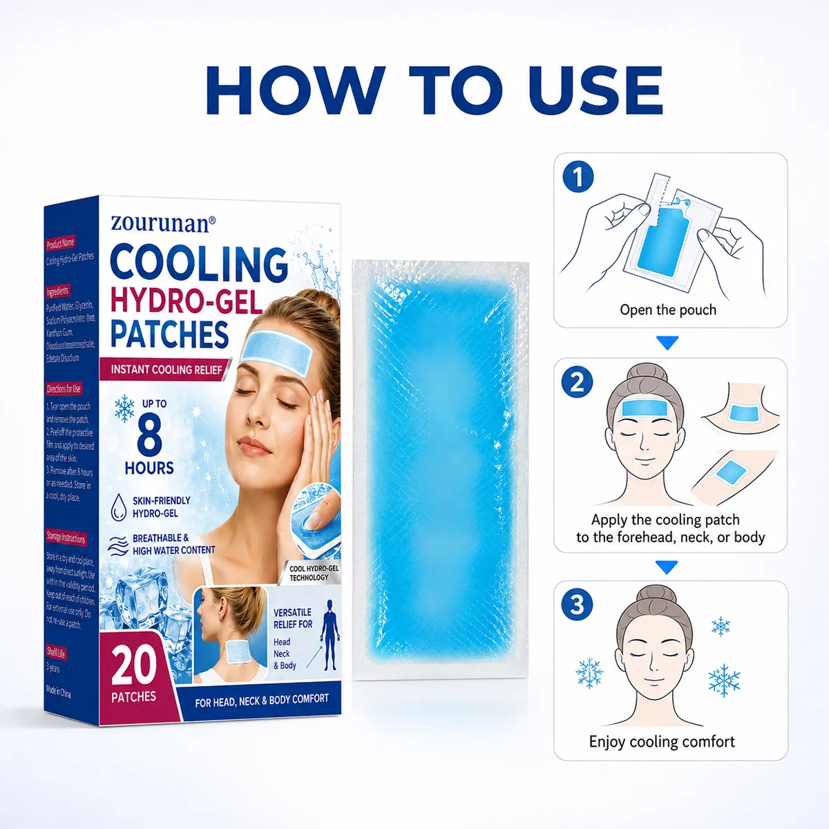 Hydrogel Cooling Patches - Box of 20 - Follow the Pack Directions