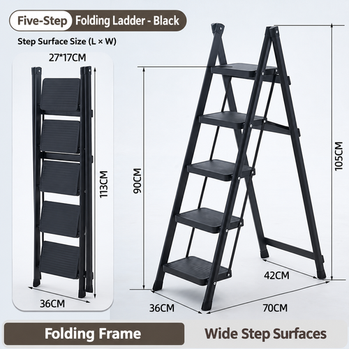 Black Five-Step Folding Ladder