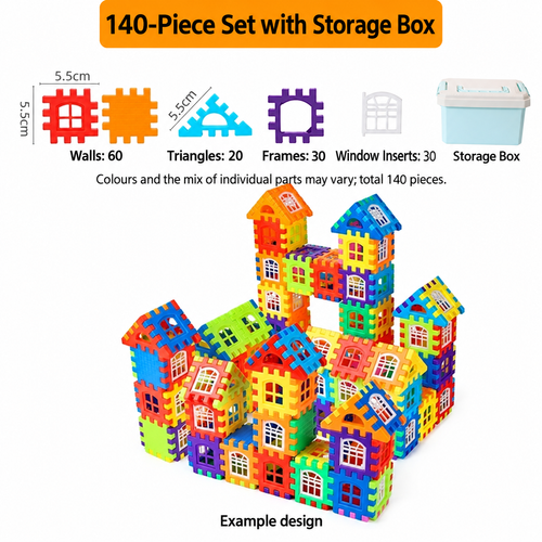140-Piece Interlocking House Building Set with Storage Box