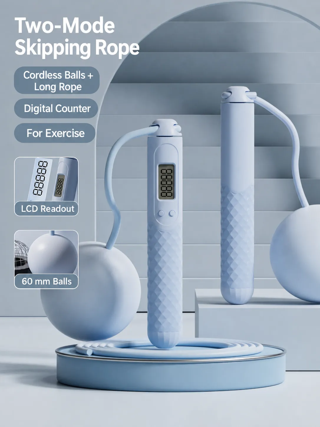 Sky Blue Counting Skipping Rope Set with Cordless Balls and Long Rope - Cordless or Long-Rope Use