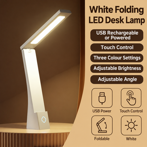 White Folding LED Desk Lamp with Touch Control
