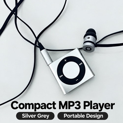Silver Grey MP3 Player Bundle with Earphones and Memory Card